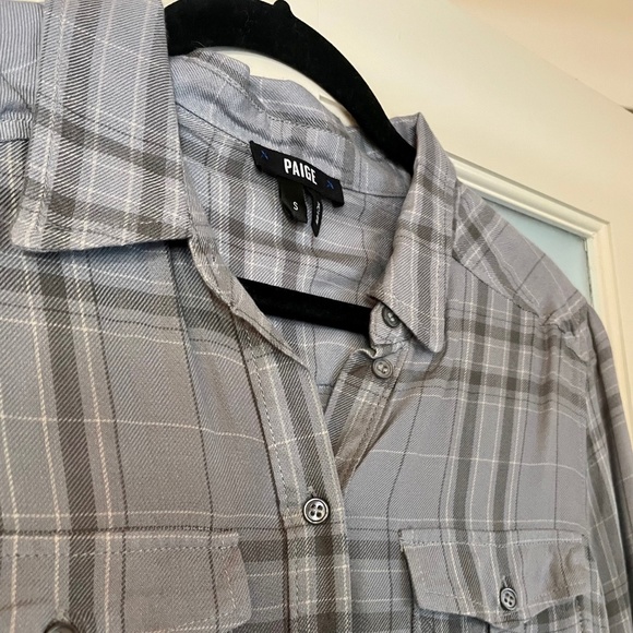 Paige Plaid Flannel Shirt DUSKY BLUE/WHITE/GRAY/BLACK size S - Picture 4 of 7